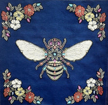 Load image into Gallery viewer, Coussin petit point Abeille Royale Cushion 130.00 / 2 options couleurs : Bleu Royal ou Émeraude / Napoléon / Royal Bee / Canevas made in France canvas / petit-point broderie / forme mousse 100% polyester