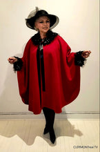 Load image into Gallery viewer, Cape en laine et polyester, fleurs, guipure, perles, cristaux, Hélène Clermont par ENVERS