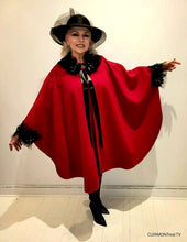 Load image into Gallery viewer, Cape en laine et polyester, fleurs, guipure, perles, cristaux, Hélène Clermont par ENVERS