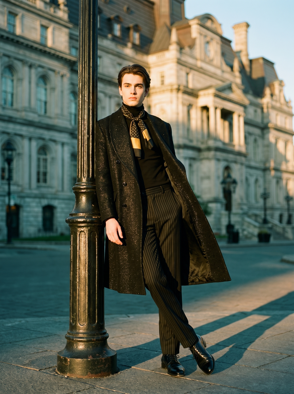 Manteau Croisé Noir Scintillant