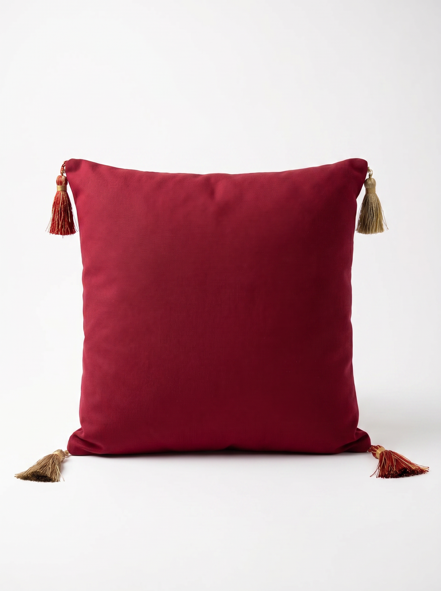 Coussin botanique à pampilles et dos jersey rouge
