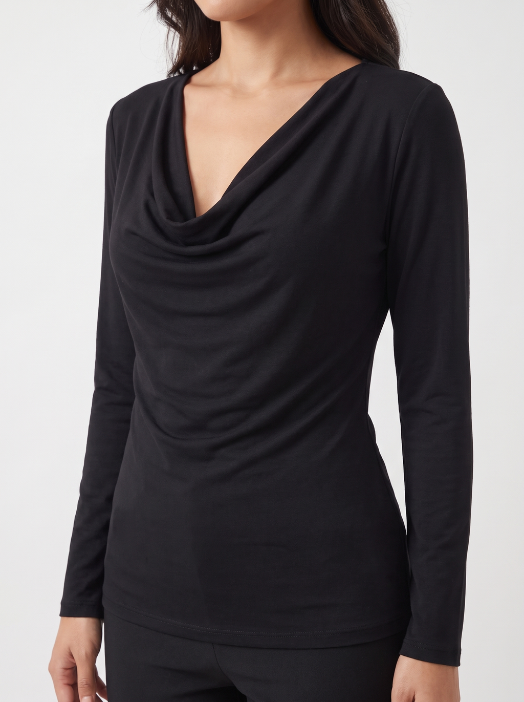 Pull col drapé manches longues Basique Chic