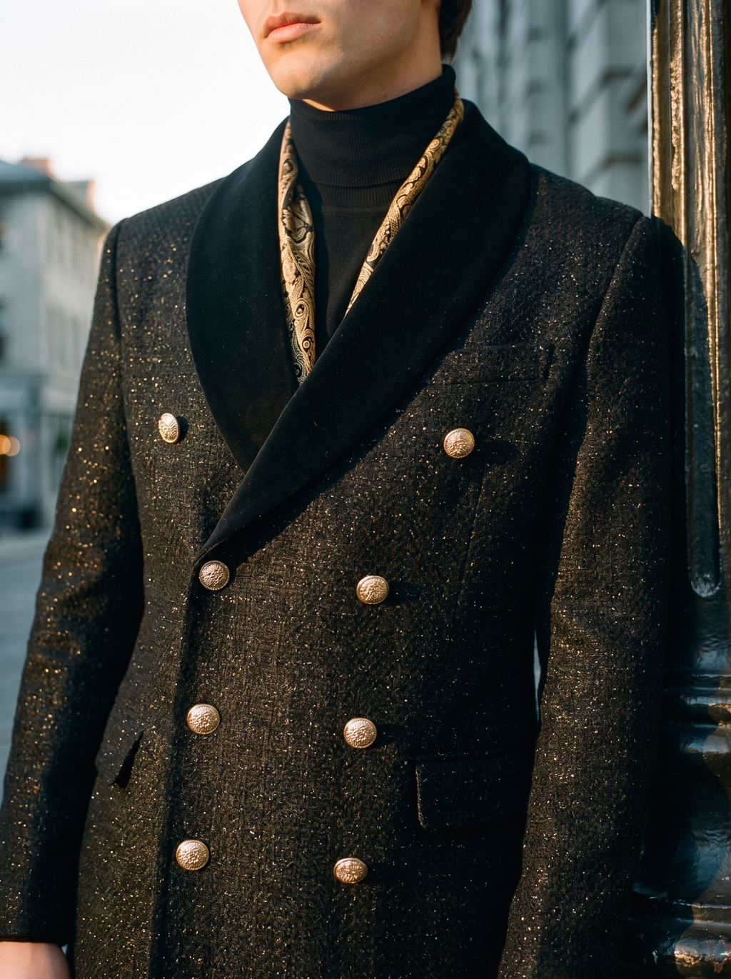Manteau Croisé à Col Châle
