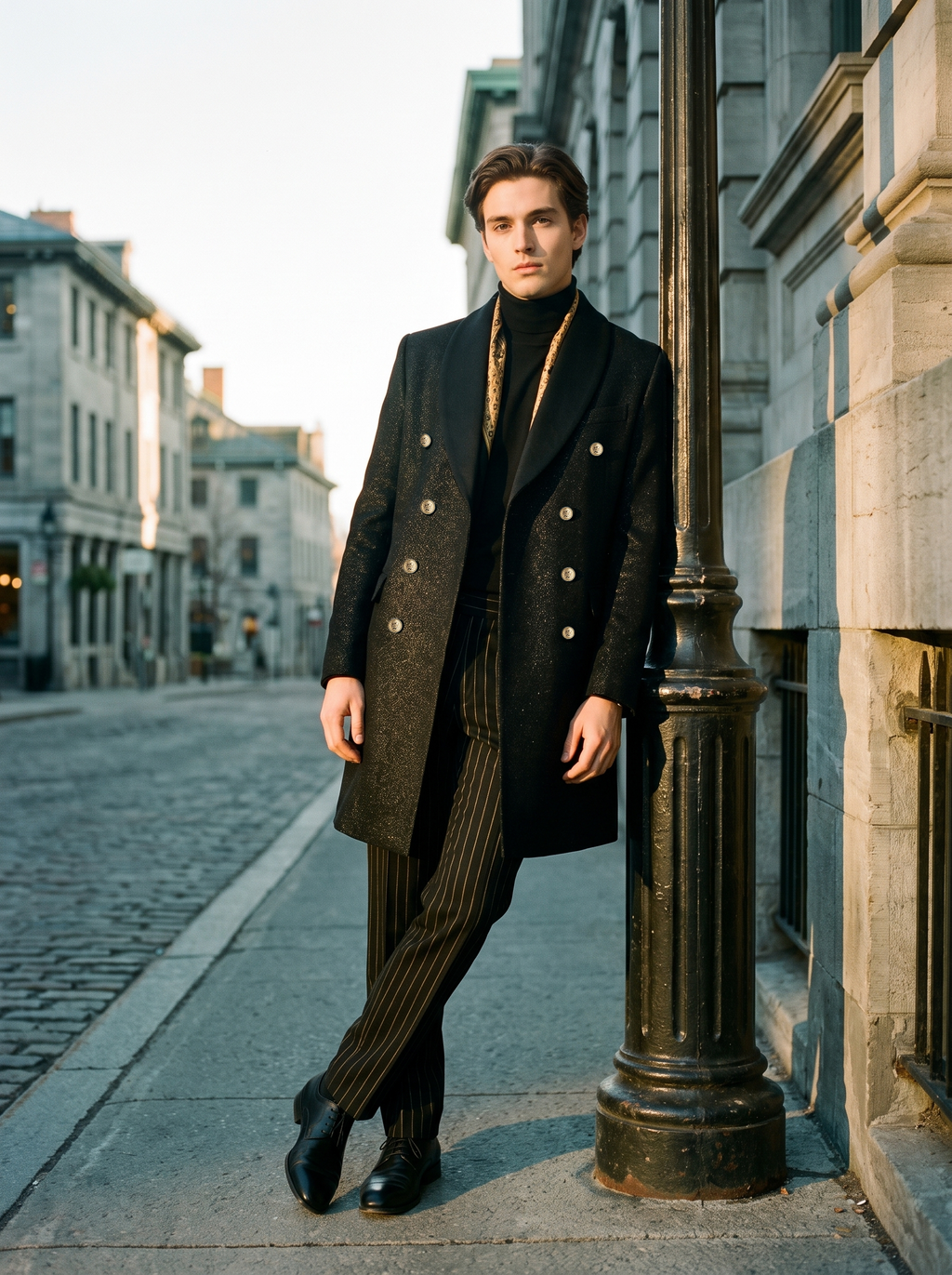 Manteau Croisé à Col Châle