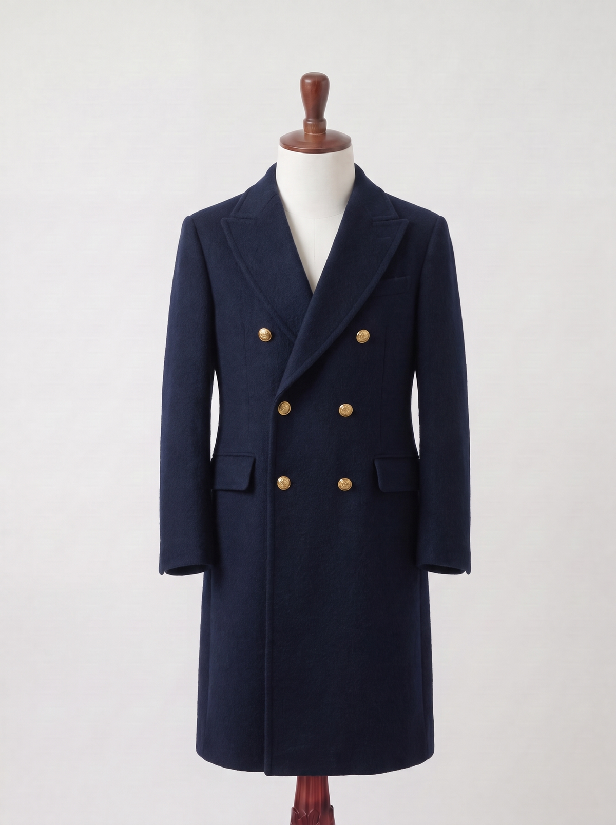 Manteau Croisé Alpaga Marine à Boutons Dorés