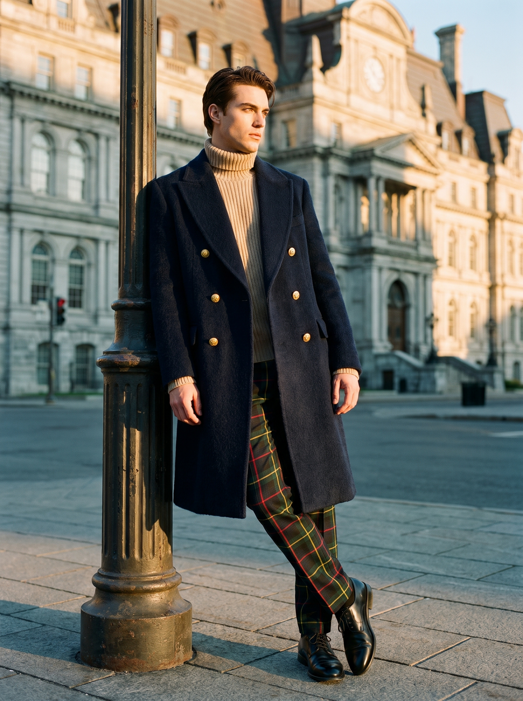 Manteau Croisé Alpaga Marine à Boutons Dorés