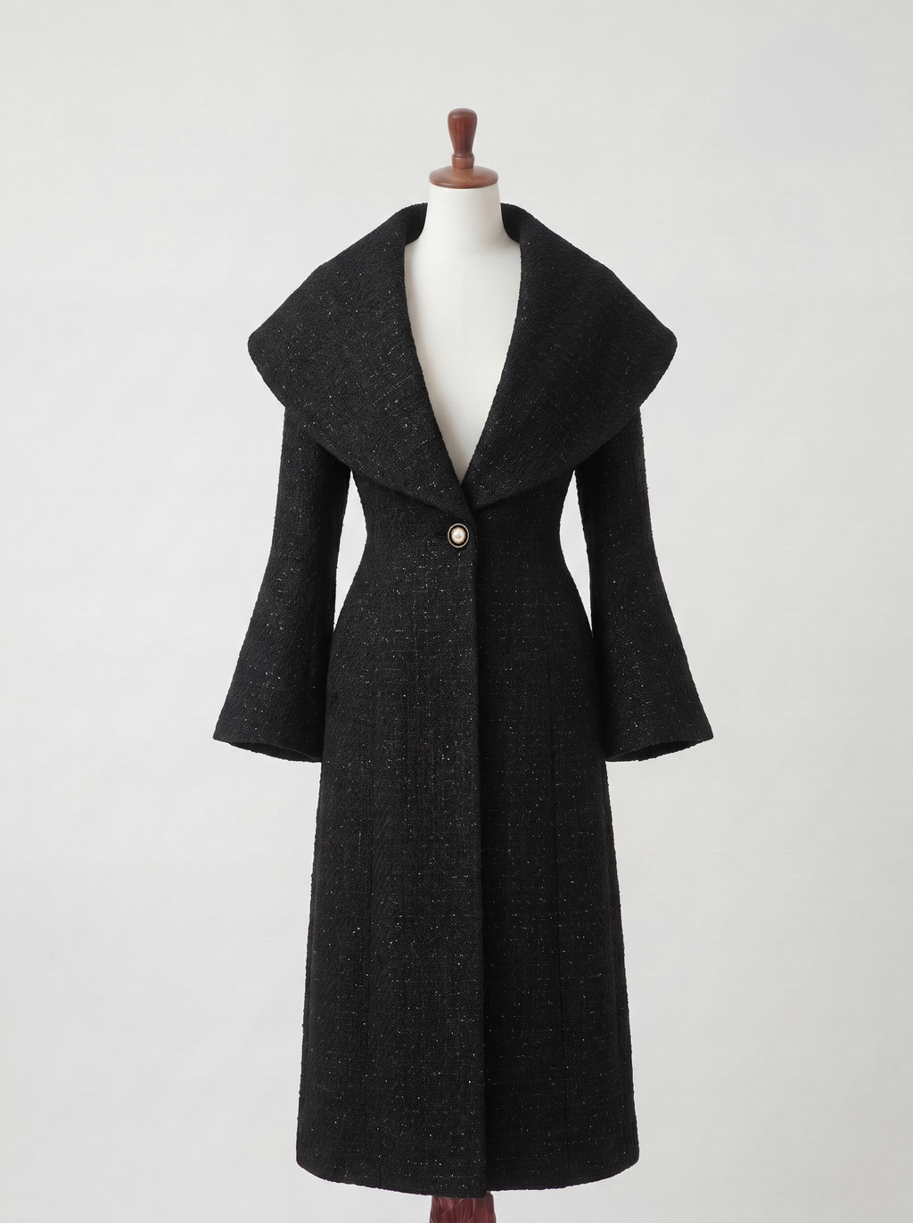 Manteau long noir col châle