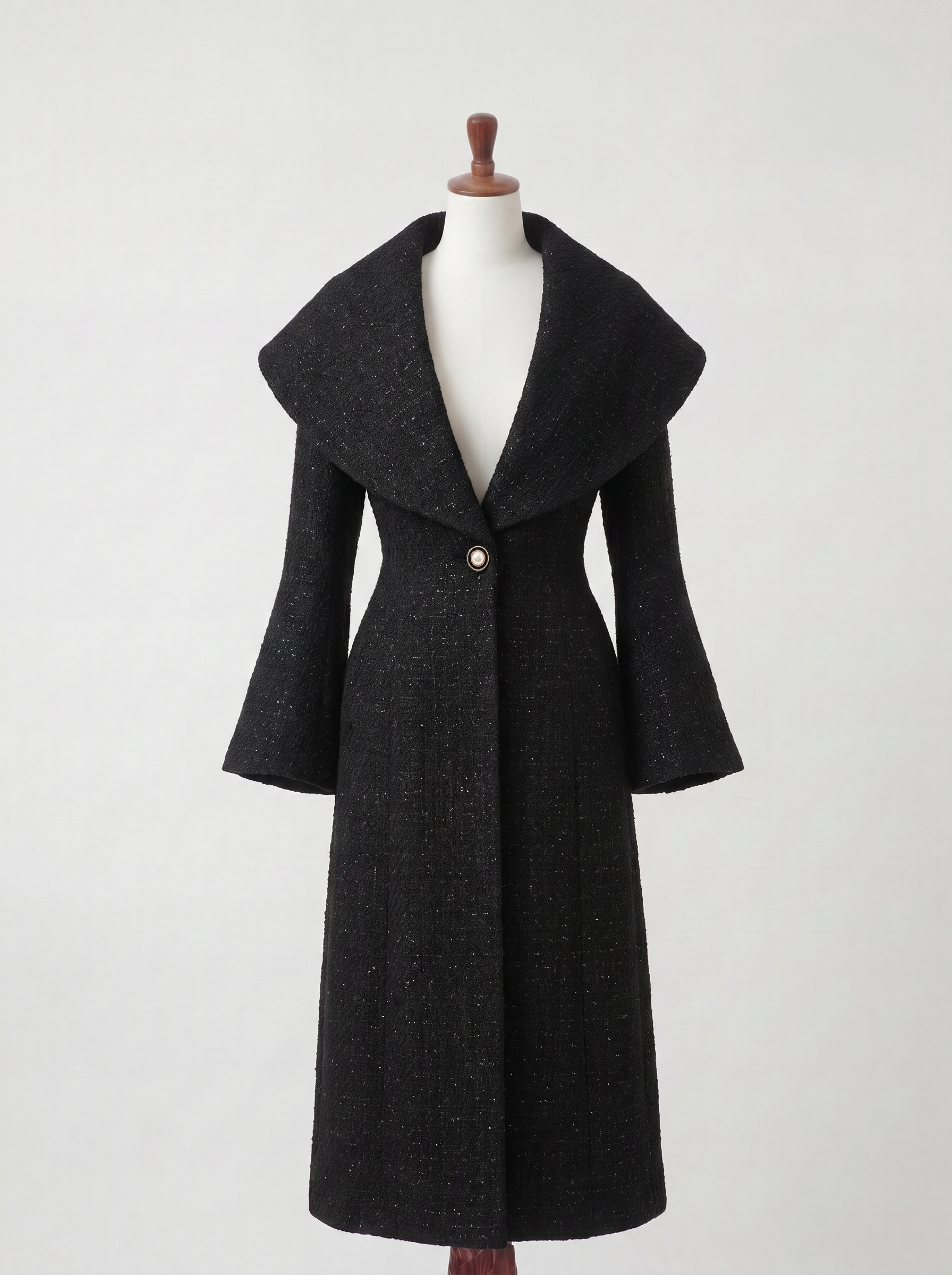 Manteau long noir col châle