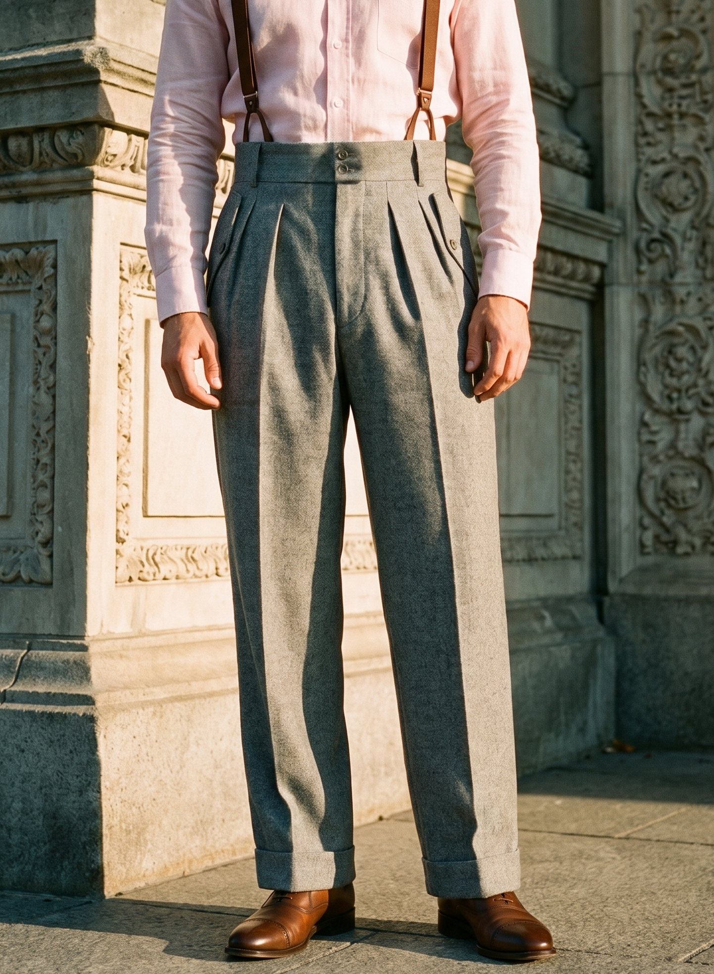 Pantalon gris en laine taille haute 4 plis