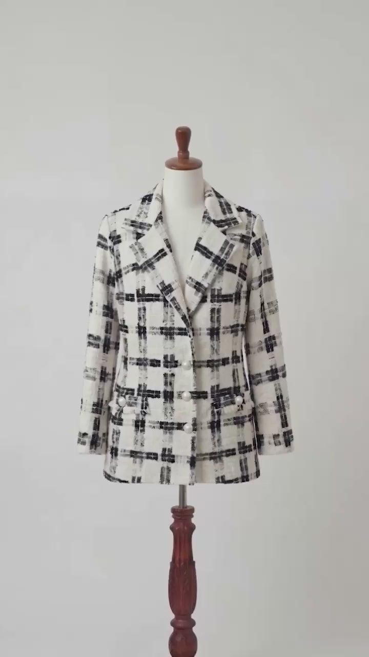 Veston tweed noir et blanc à carreaux
