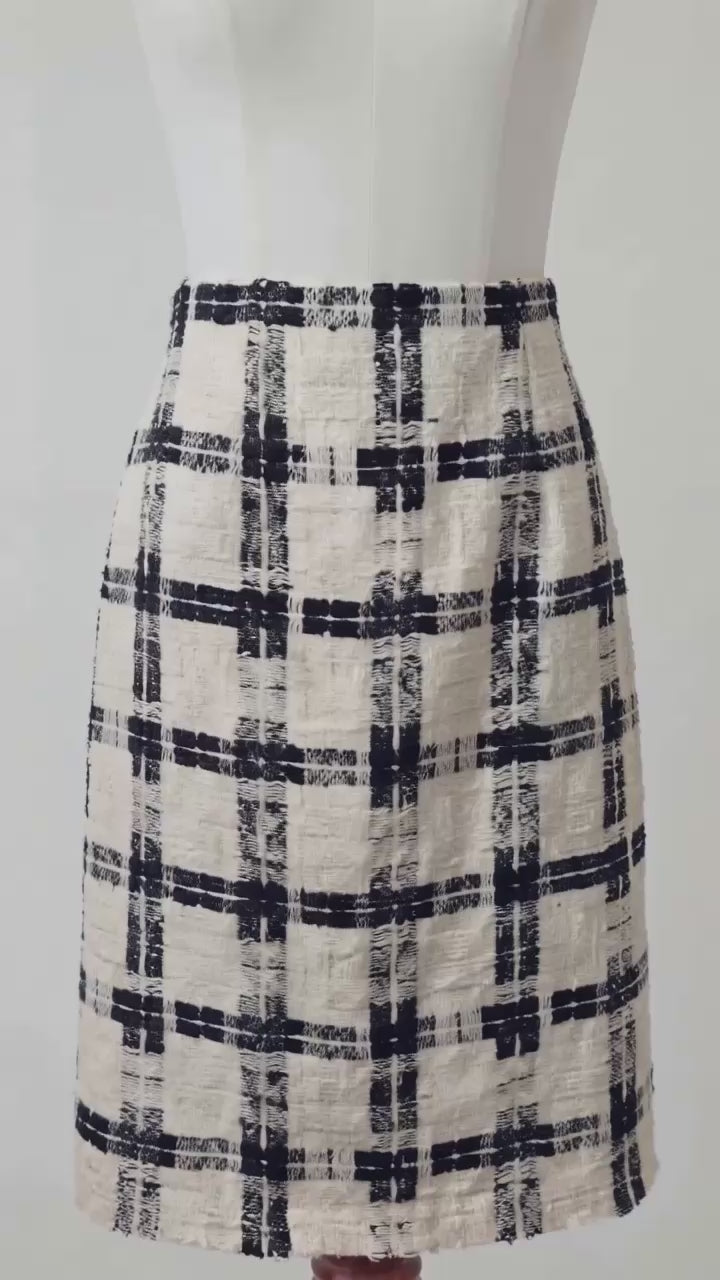 Jupe droite tweed noir et blanc à carreaux