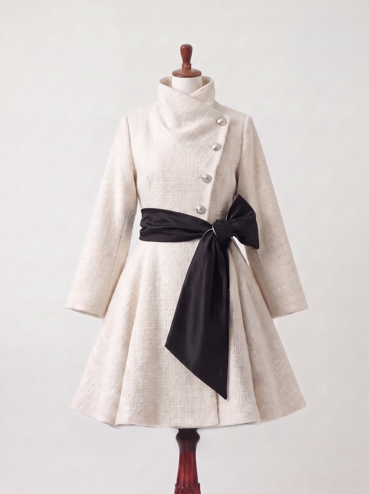 Robe-manteau blanche ceinturée à col montant
