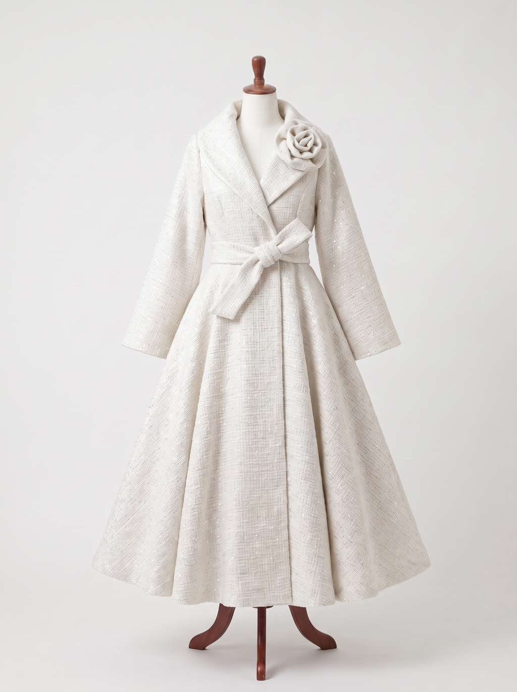 Robe-manteau longue blanche ceinturée à fleur