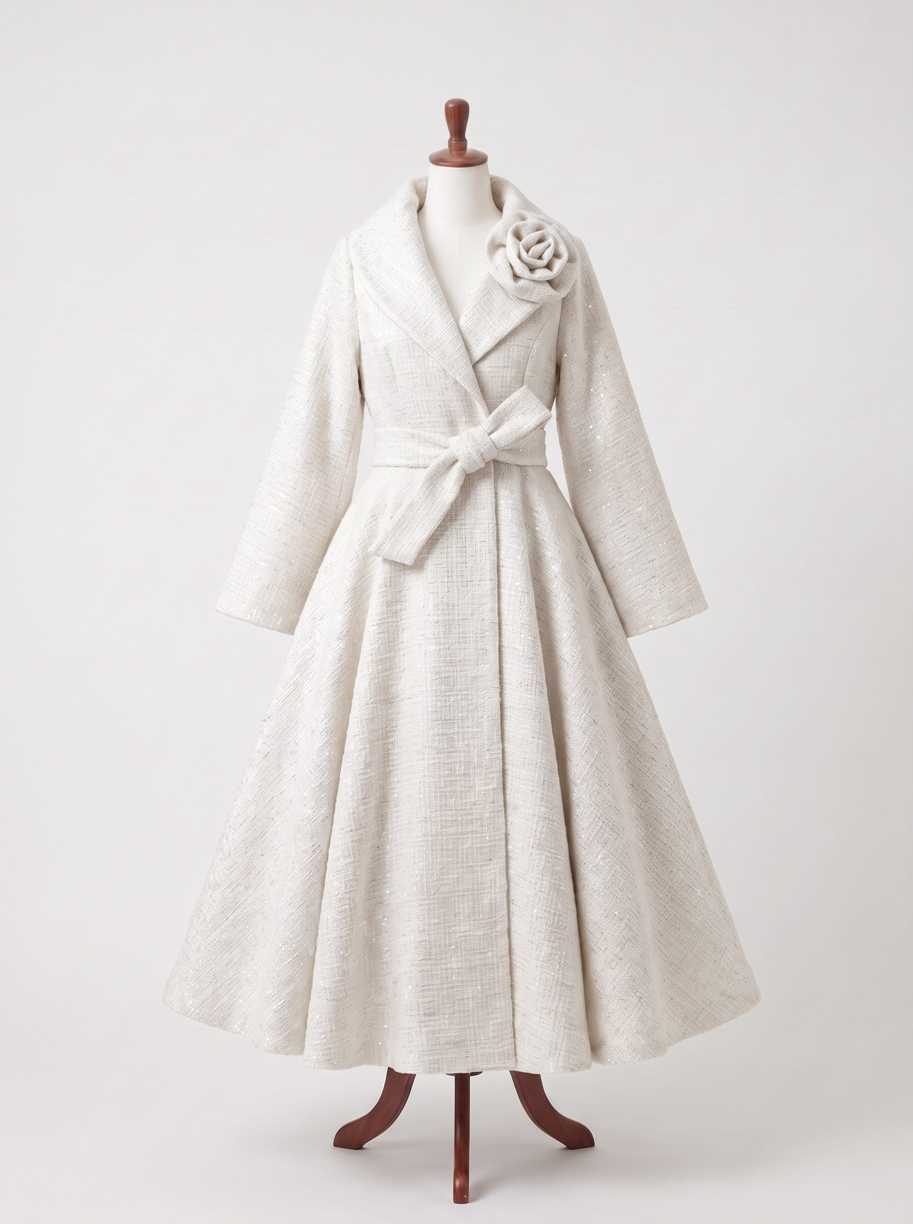 Robe-manteau longue blanche ceinturée à fleur