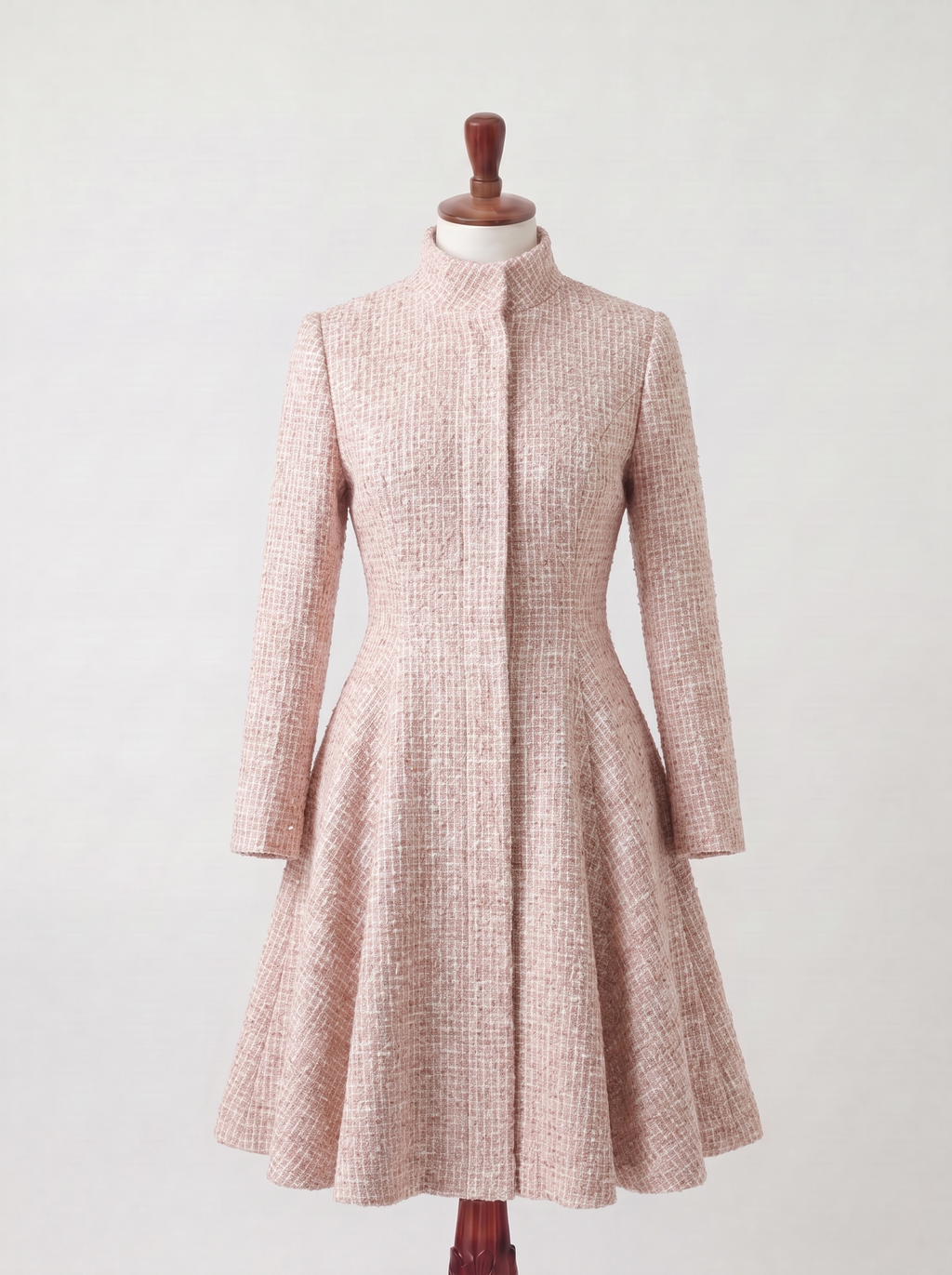 Robe-manteau rose poudré col montant