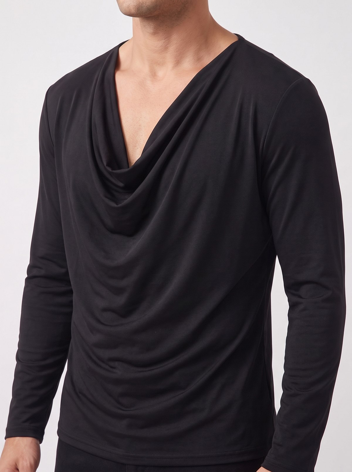 T-shirt manches longues Basique Chic à col drapé