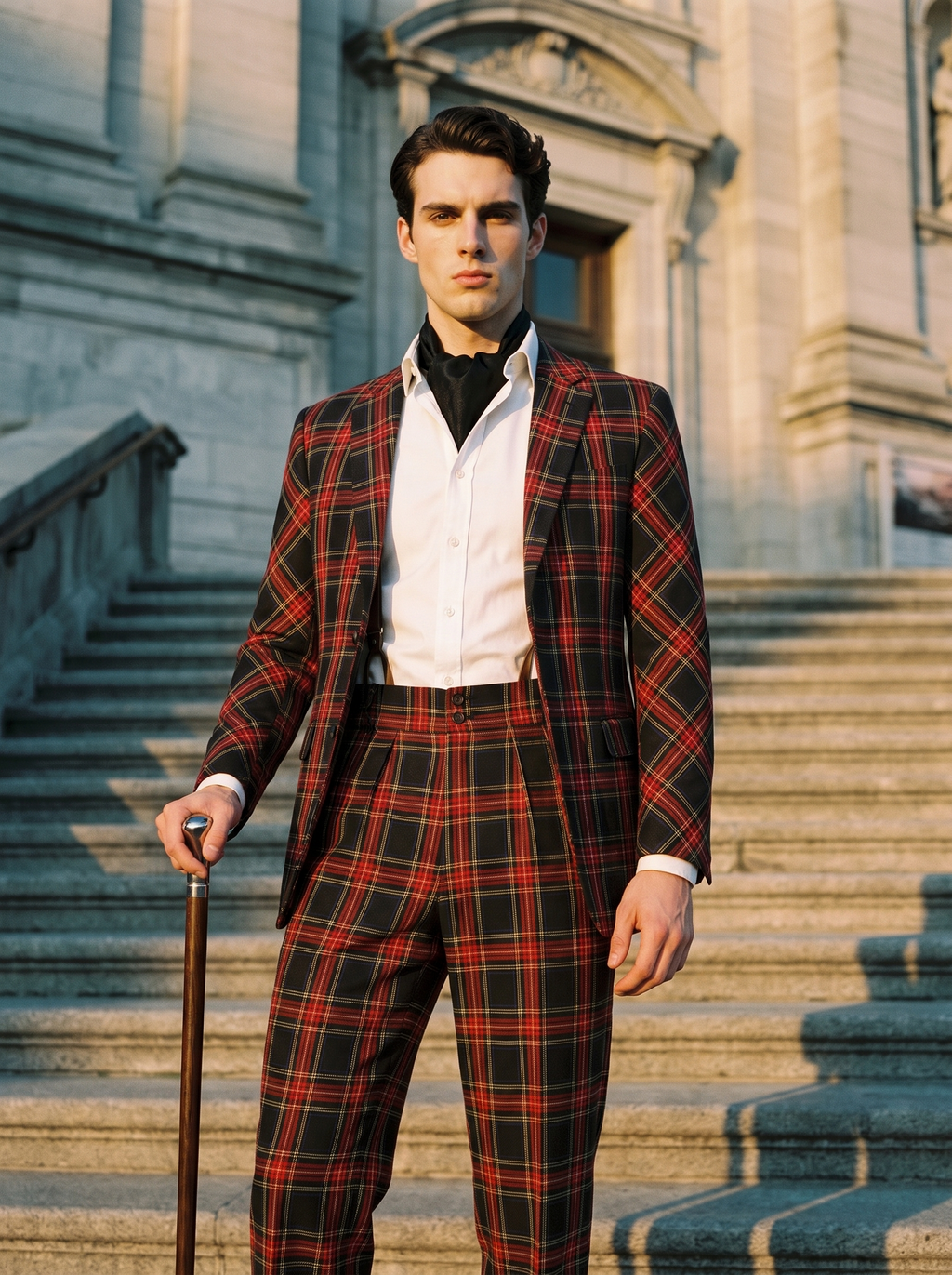 Veston à tartan noir et rouge