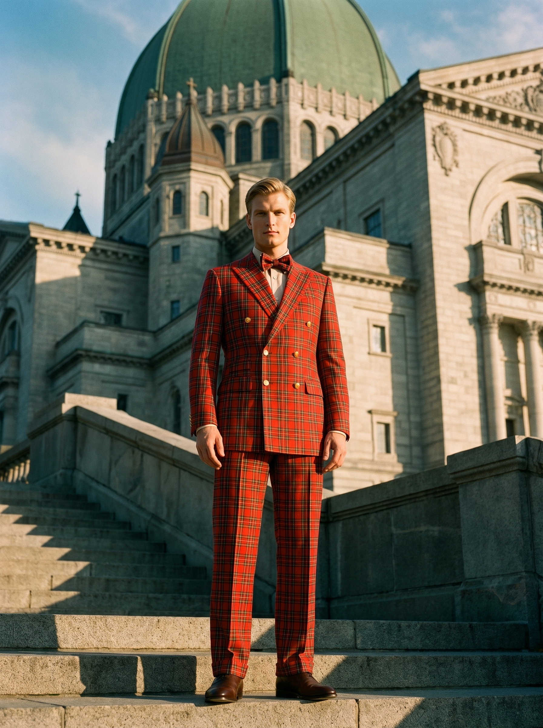 Veston écossais tartan rouge croisé