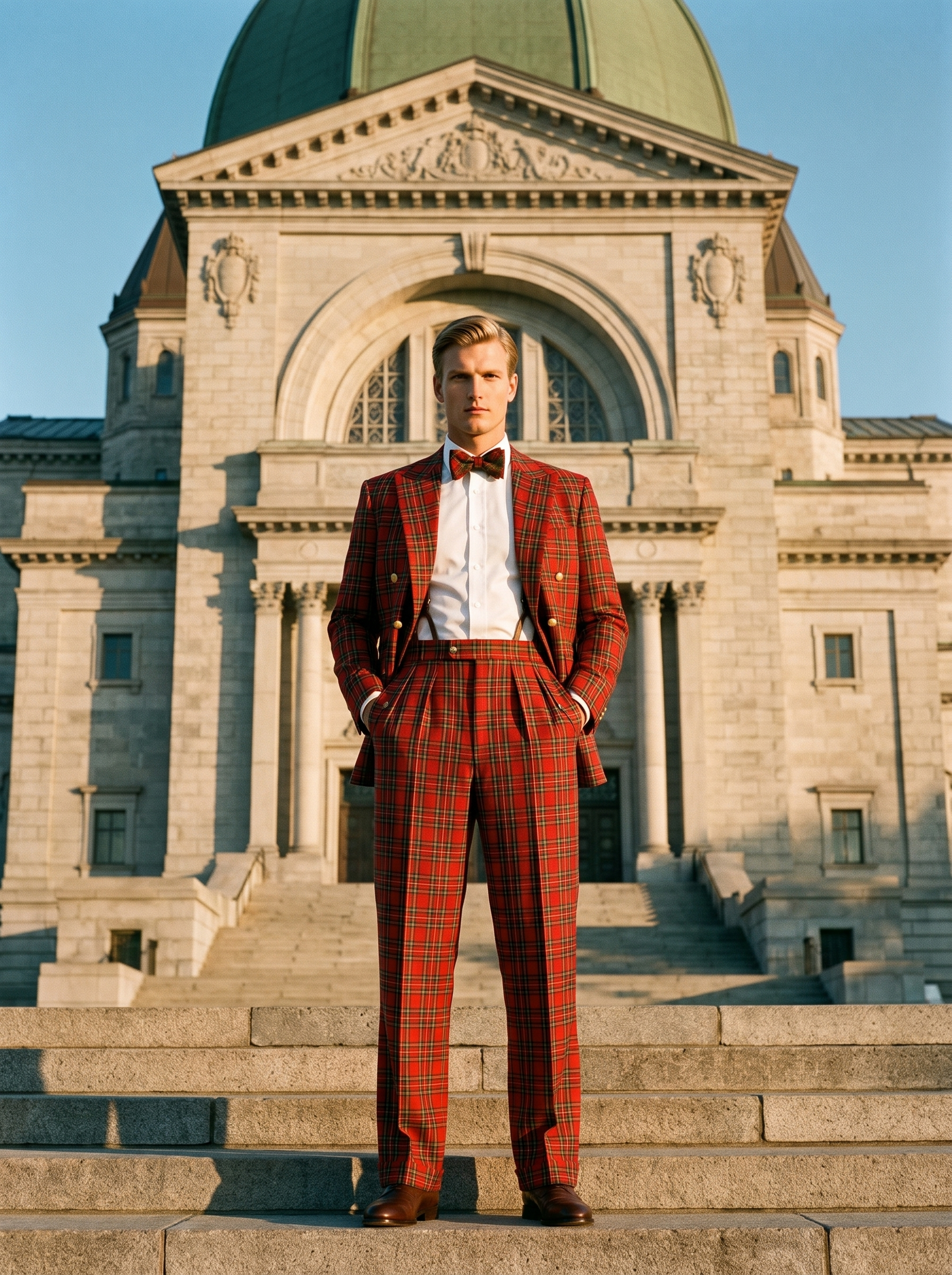 Veston écossais tartan rouge croisé