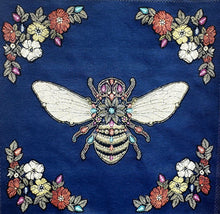 Load image into Gallery viewer, Coussin Abeille Royale Cushion $89.99 / 2 options couleurs : Bleu Royal ou Émeraude / Napoléon / Royal Bee / Canevas made in France canvas / petit-point broderie / forme mousse 100% polyester
