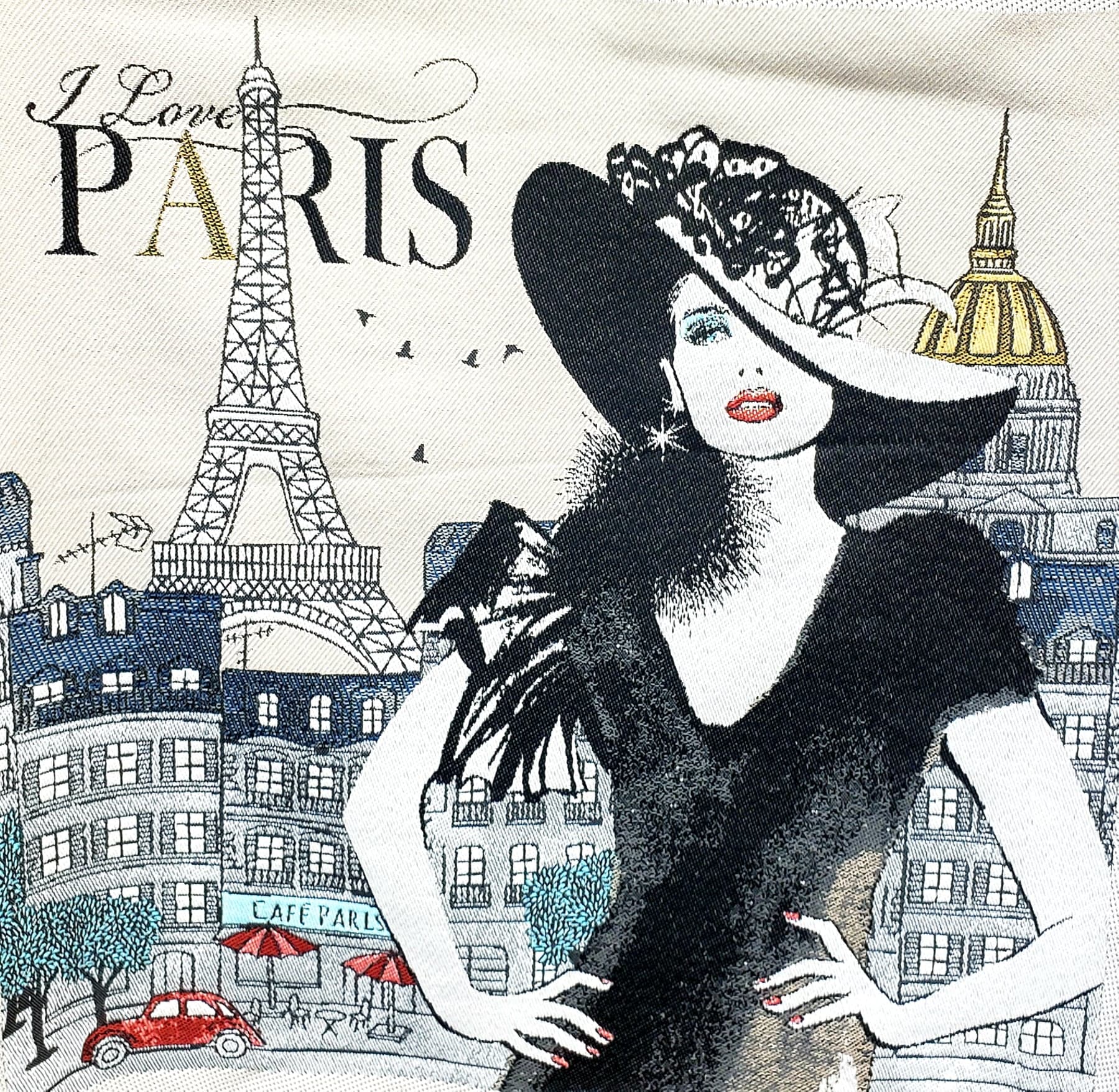 Coussin "I Love Paris" Cushion 150.00 / 2 options couleurs : Perle off-white, Rose pâle / Tour Eiffel Tower  / Canevas made in France canvas / petit-point broderie / forme mousse 100% polyester