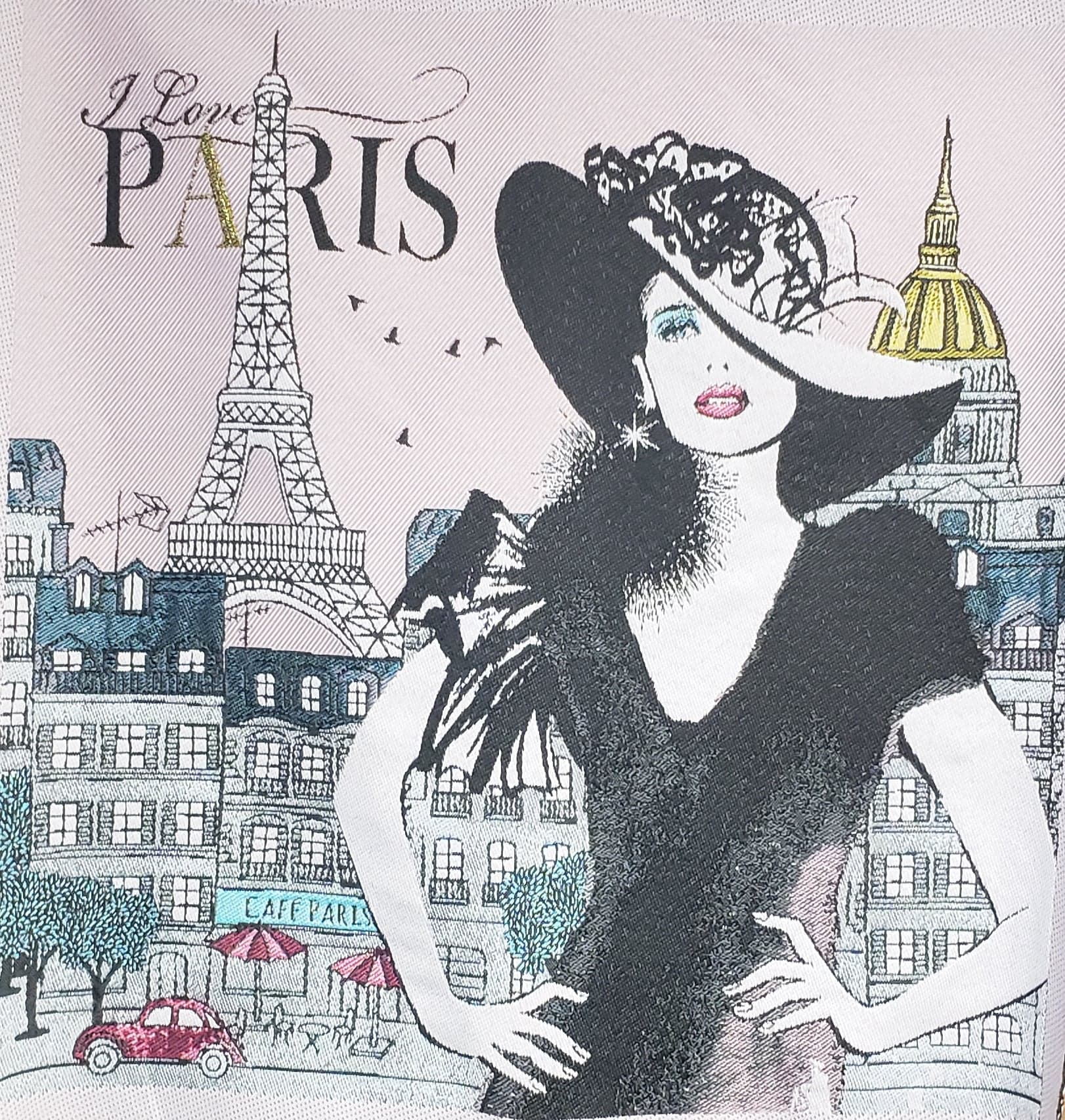 Coussin "I Love Paris" Cushion 150.00 / 2 options couleurs : Perle off-white, Rose pâle / Tour Eiffel Tower  / Canevas made in France canvas / petit-point broderie / forme mousse 100% polyester