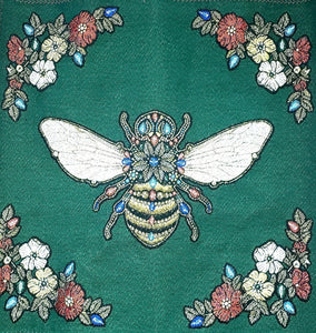 Coussin Abeille Royale Cushion $89.99 / 2 options couleurs : Bleu Royal ou Émeraude / Napoléon / Royal Bee / Canevas made in France canvas / petit-point broderie / forme mousse 100% polyester
