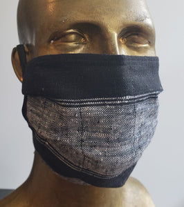 Masque / style Chirurgical / 100% lin / noir, marine, rayé noir et gris