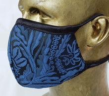 Load image into Gallery viewer, Masque Brocart / bleu &amp; noir ou tout noir / 80% polyester 20% viscose / anatomique /
