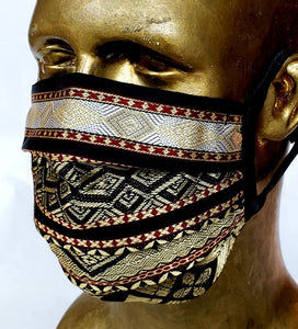 Masque hommage à la Tunisie / Sidi Bousaïd  / style chirurgical / viscose, soie, lin, fil d'or / noir, rubis, fuchsia