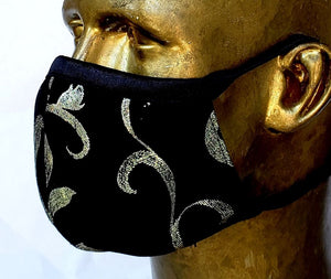 Masque Le Baroque / style anatomique / denim noir et gold / arabesques dorées