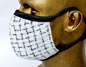 Masque Hommage à Gabrielle Chanel / 100% laine tweed noir et blanc / business attire / rendez-vous d'affaire / corporatif / haute couture