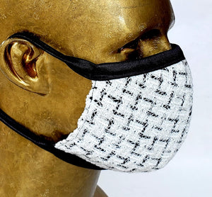 Masque Hommage à Gabrielle Chanel / 100% laine tweed noir et blanc / business attire / rendez-vous d'affaire / corporatif / haute couture