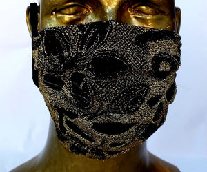 Masque Ramsès II / Unisexe / tricot gold et noir / style chirurgical / Égypte ancienne / archéologie