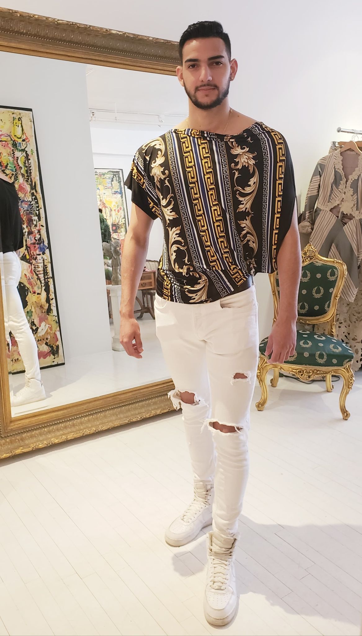 T-shirt Gréco-Romain/teeshirt homme taille unique/one size tunique/t shirt unisexe/col drapé/80% Spandex 20% Nylon/tricot italien