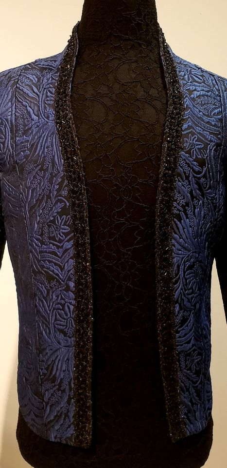 Veston homme brocart bleu noir/sport jacket/prince jacket/ballet inspiration/black and blue brocard