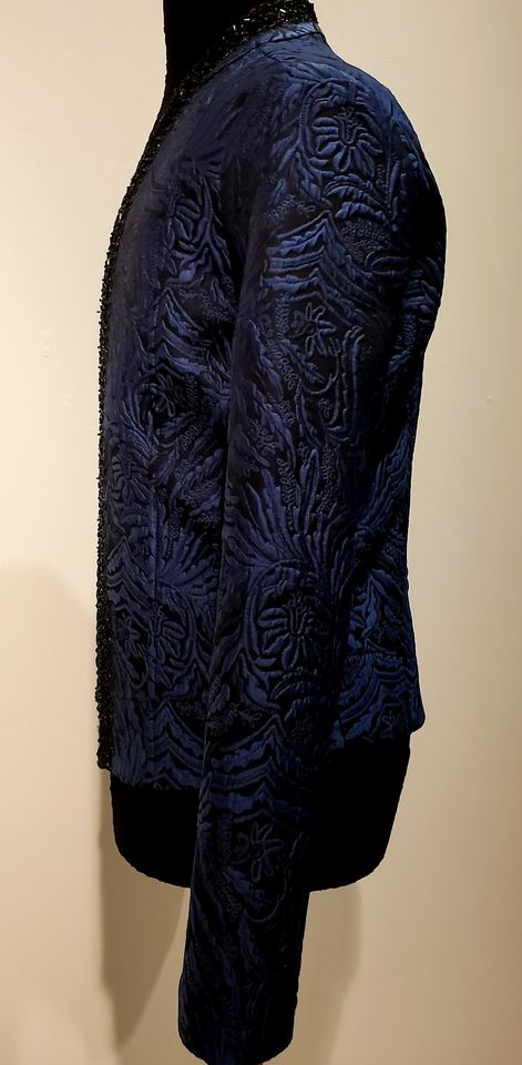 Veston homme brocart bleu noir/sport jacket/prince jacket/ballet inspiration/black and blue brocard