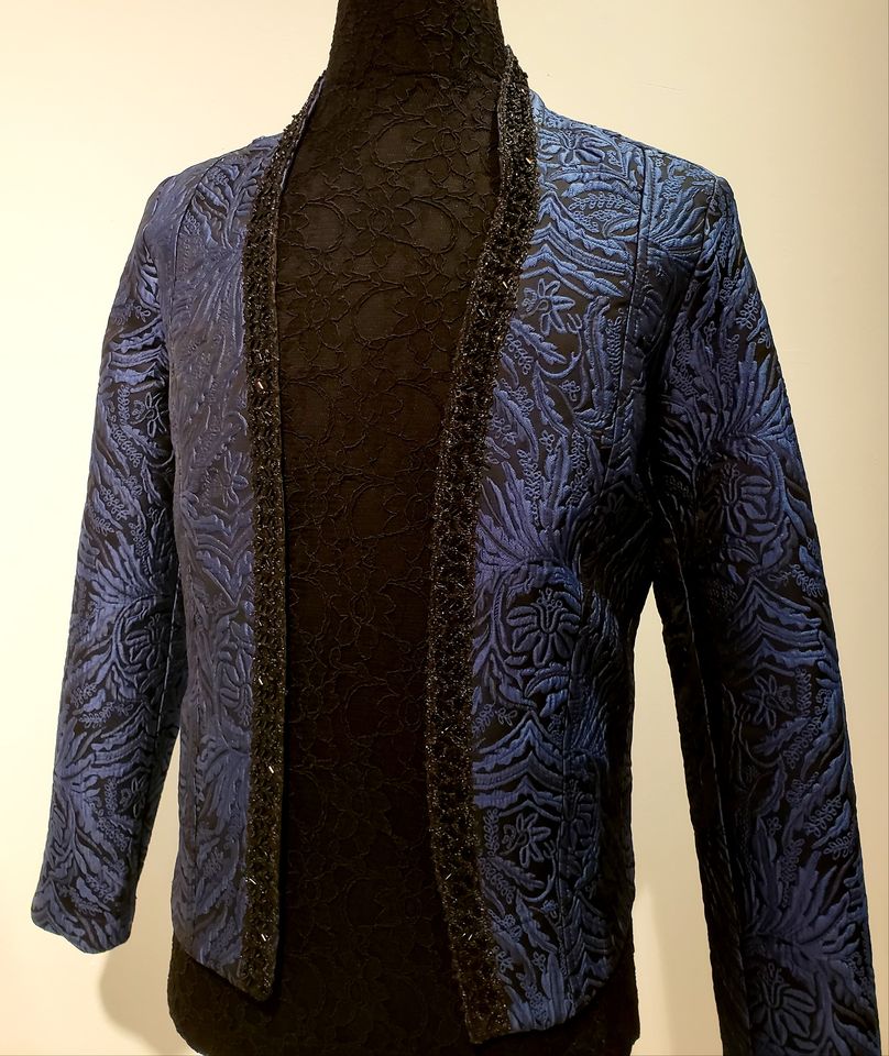 Veston homme brocart bleu noir/sport jacket/prince jacket/ballet inspiration/black and blue brocard